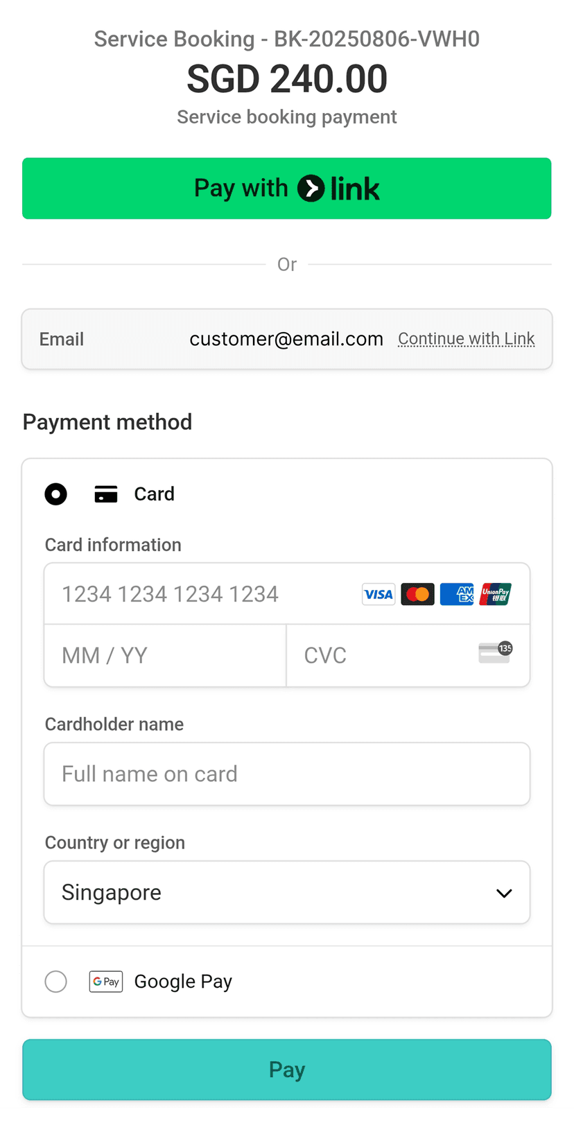 Screenshot showing payment options